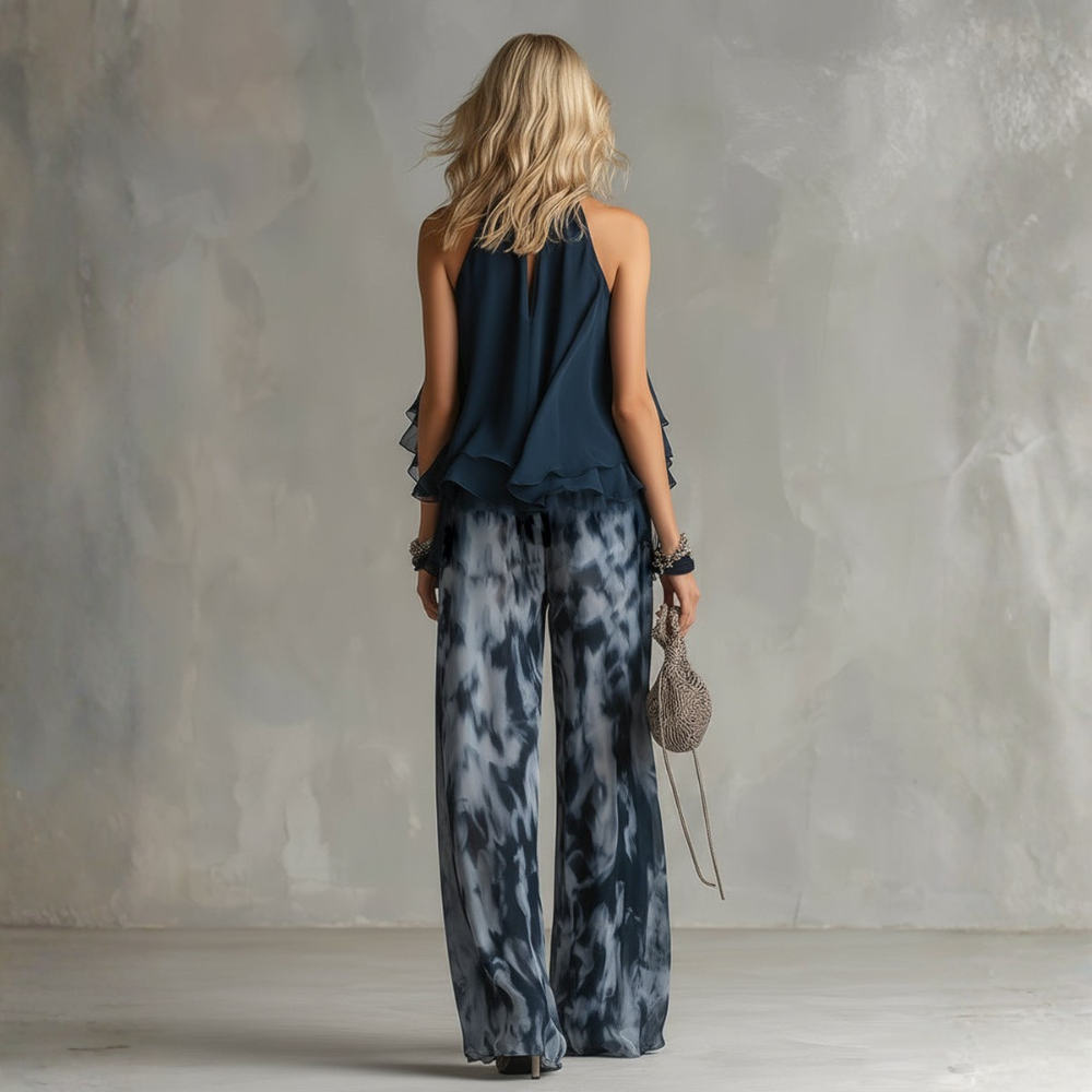 ARANCHA | ELEGANTE TOP DE CUELLO ALTO CON PANTALONES ANCHOS ESTAMPADOS