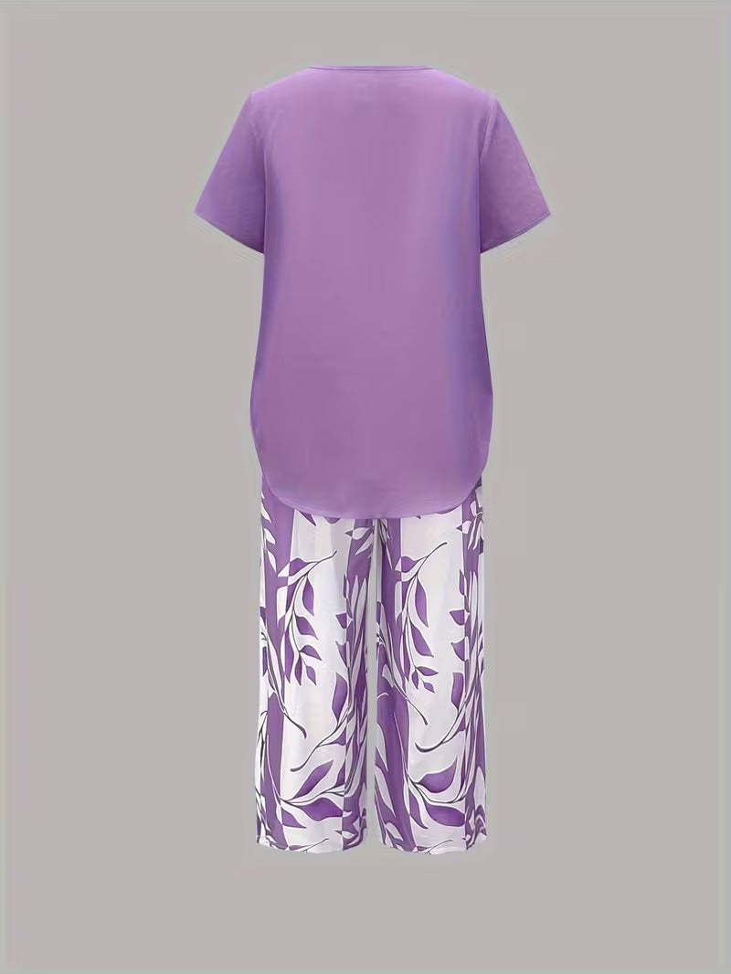 Avy | Conjunto informal de dos piezas con estampado de hojas