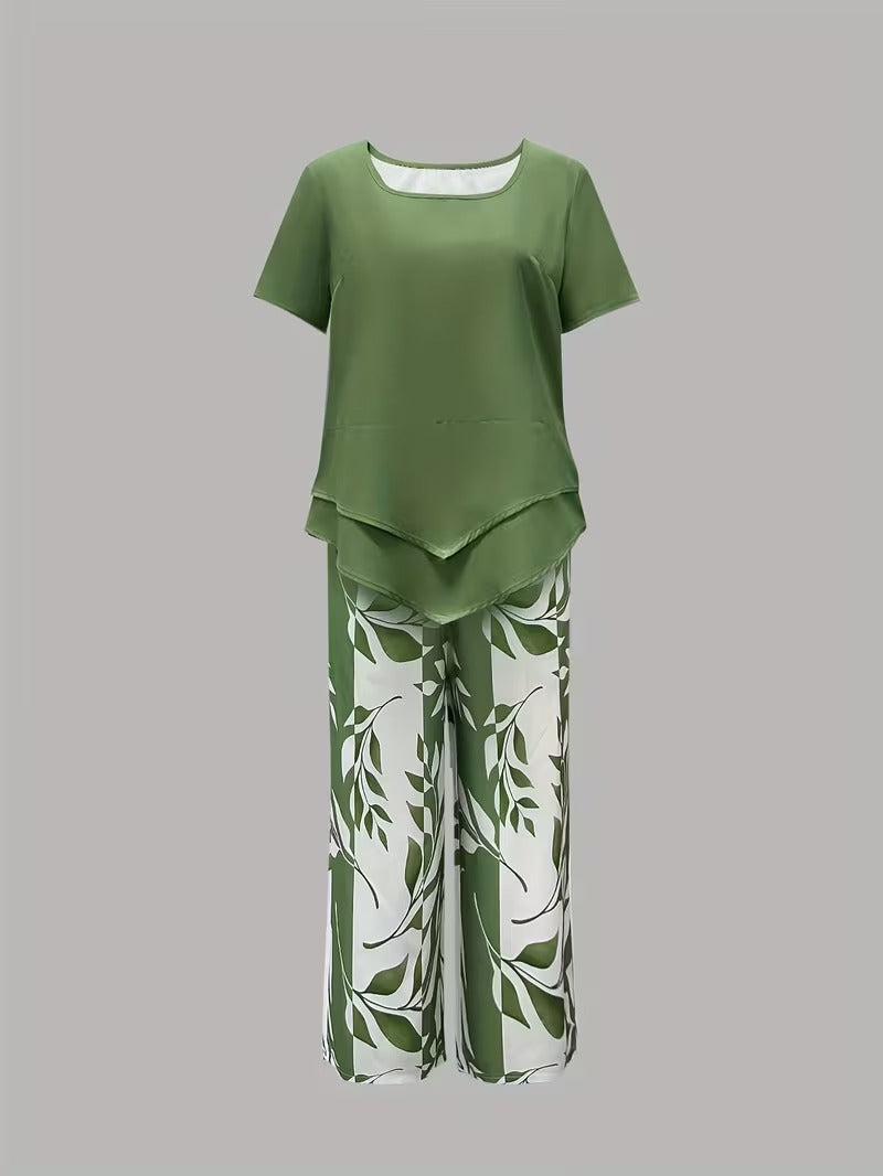 Avy | Conjunto informal de dos piezas con estampado de hojas