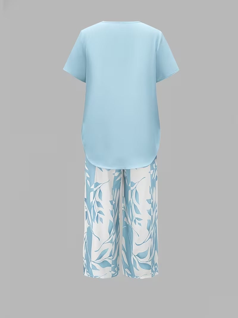 Avy | Conjunto informal de dos piezas con estampado de hojas