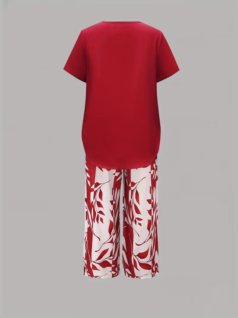 Avy | Conjunto informal de dos piezas con estampado de hojas