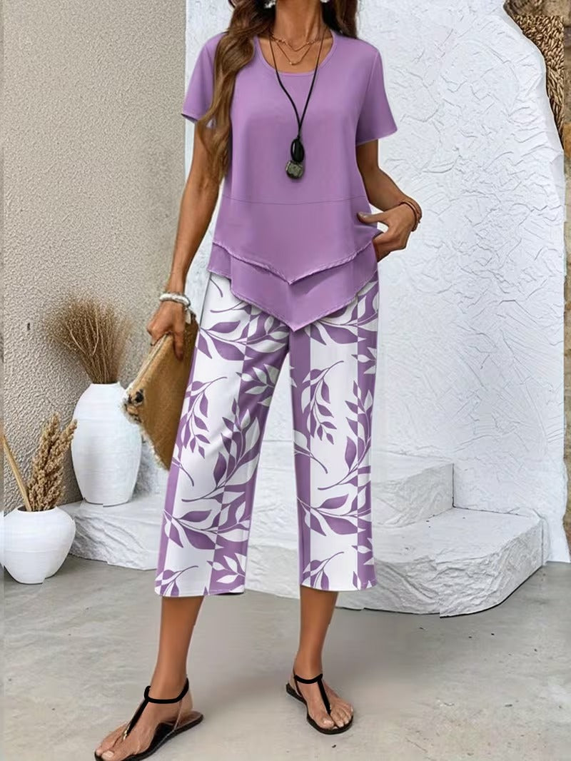 Avy | Conjunto informal de dos piezas con estampado de hojas