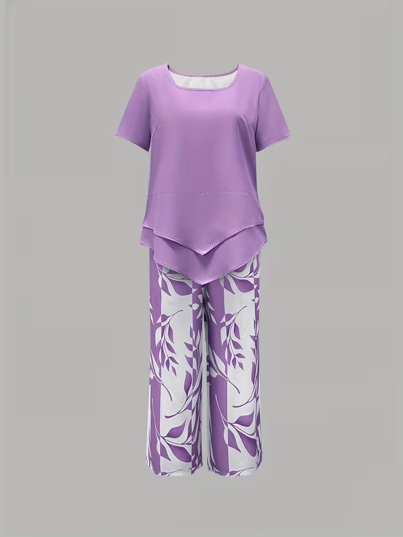 Avy | Conjunto informal de dos piezas con estampado de hojas