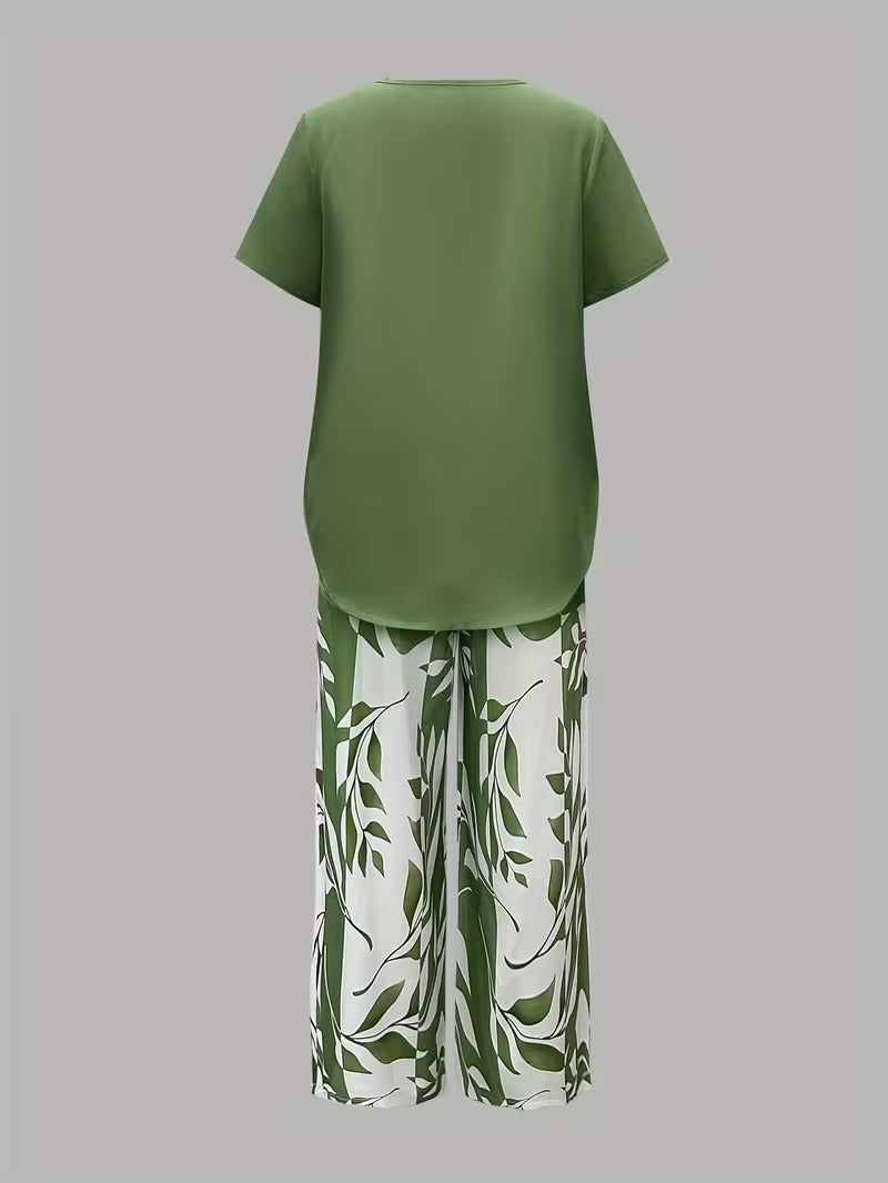 Avy | Conjunto informal de dos piezas con estampado de hojas