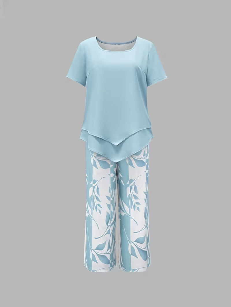 Avy | Conjunto informal de dos piezas con estampado de hojas